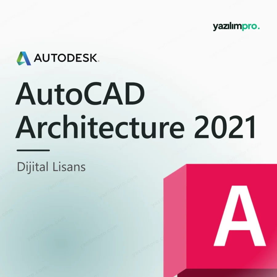 AutoCAD Architecture 2021 orijinal lisans ürün görseli, Autodesk logosu ve ürün simgesiyle