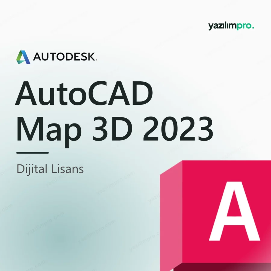 AutoCAD Map 3D 2023 orijinal lisans ürün görseli, Autodesk logosu ve ürün simgesiyle