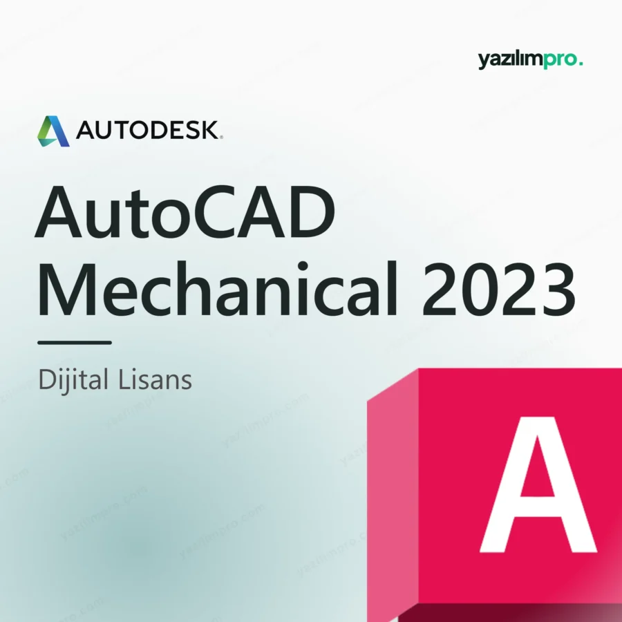 AutoCAD Mechanical 2023 orijinal lisans ürün görseli, Autodesk logosu ve ürün simgesiyle