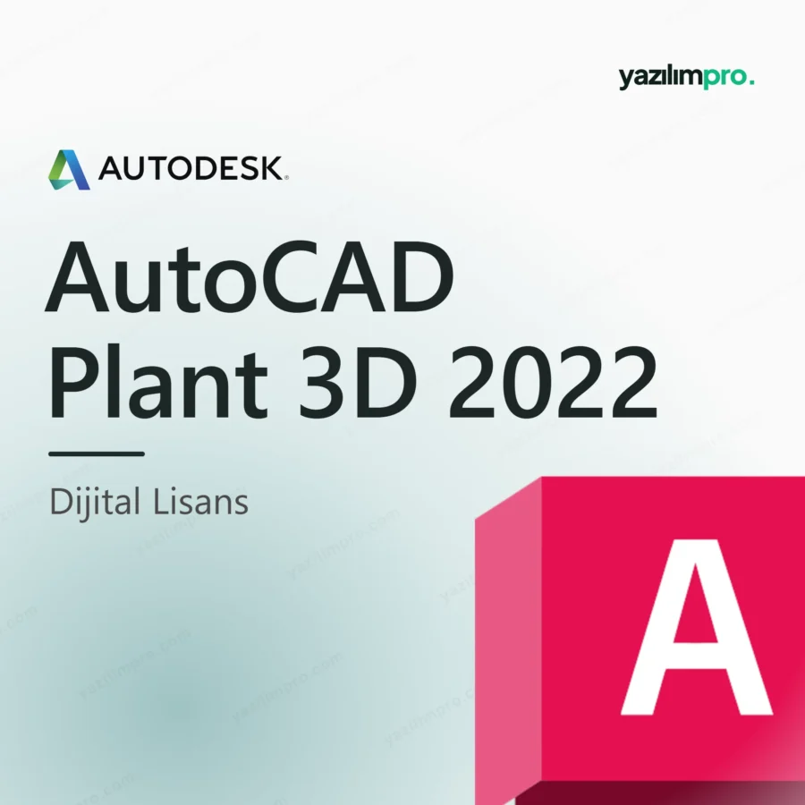 AutoCAD Plant 3D 2022 orijinal lisans ürün görseli, Autodesk logosu ve ürün simgesiyle