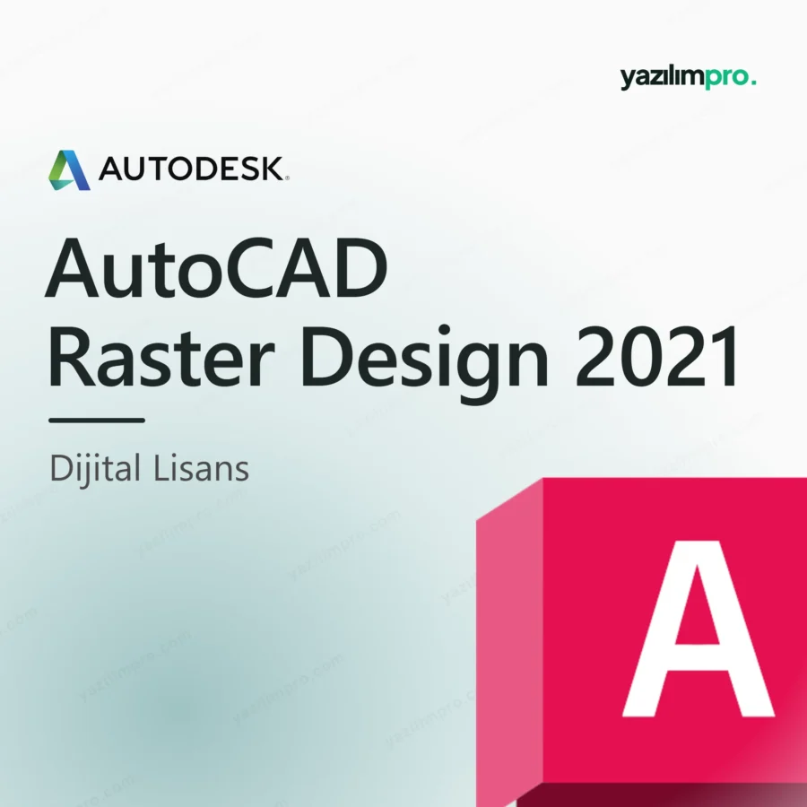 AutoCAD Raster Design 2021 orijinal lisans ürün görseli, Autodesk logosu ve ürün simgesiyle