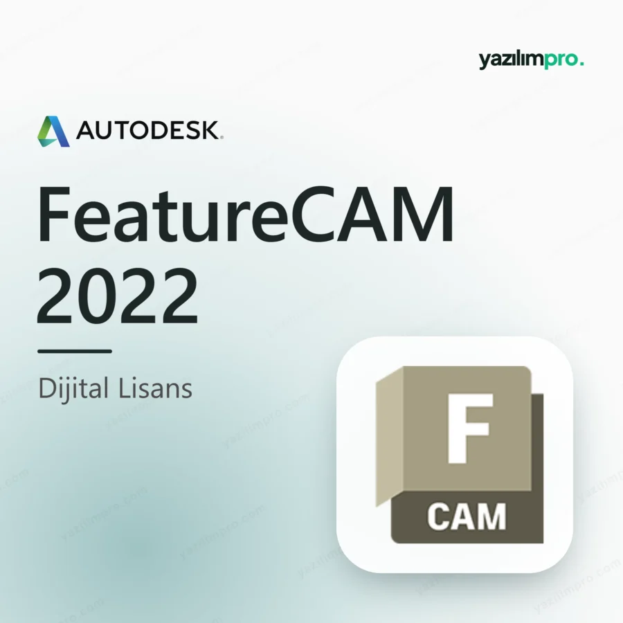 Autodesk FeatureCAM 2022 orijinal lisans ürün görseli, marka logosu ve ürün simgesiyle