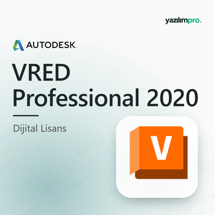 Autodesk VRED Professional 2020 orijinal lisans ürün görseli, marka logosu ve ürün simgesiyle