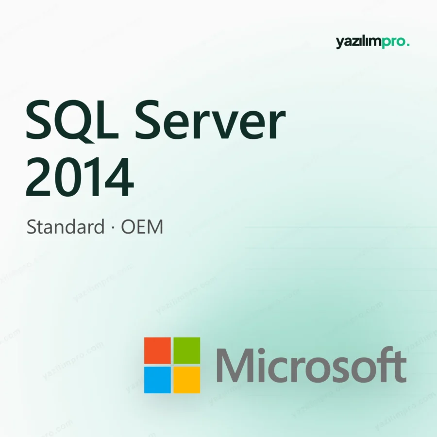 SQL Server 2014 Standard OEM orijinal lisans anahtarı ürün görseli, Microsoft logosuyla