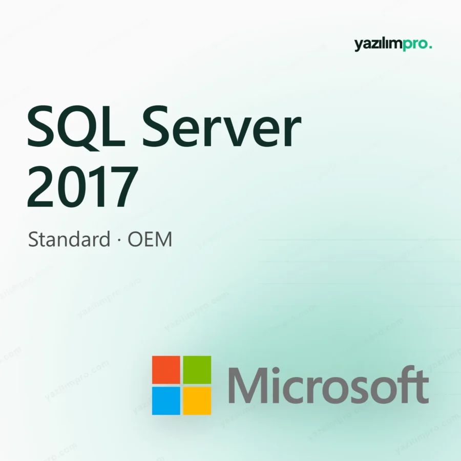 SQL Server 2017 Standard OEM orijinal lisans anahtarı ürün görseli, Microsoft logosuyla