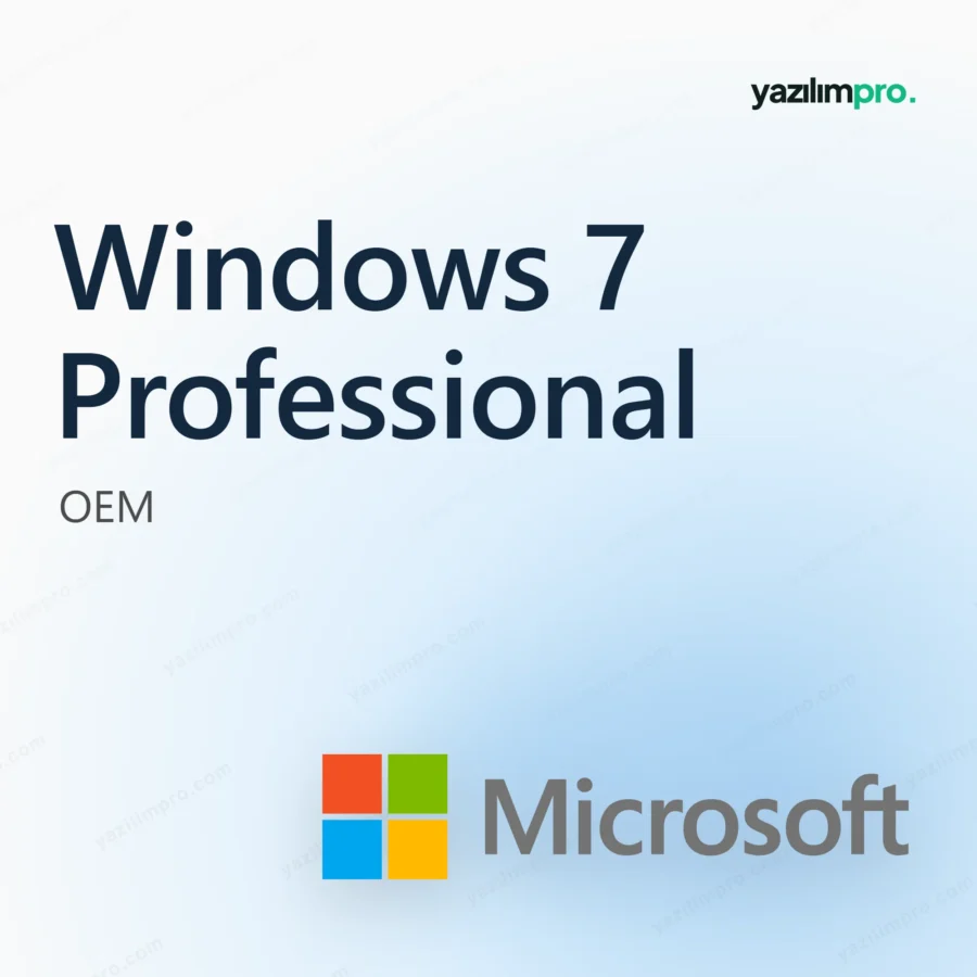 Windows 7 Pro OEM Key – kalıcı lisans anahtarı ürün görseli, Microsoft logosuyla