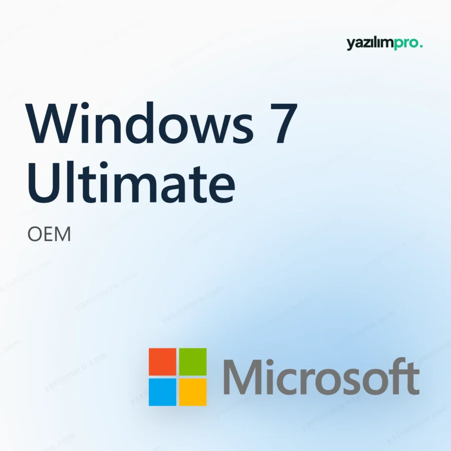 Windows 7 Ultimate OEM Key – kalıcı lisans anahtarı ürün görseli, Microsoft logosuyla