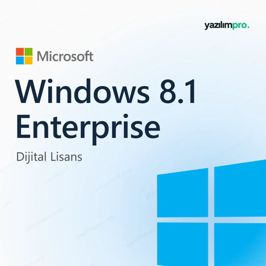 Windows 8.1 Enterprise Key – orijinal lisans anahtarı ürün görseli, Microsoft logosu ve ürün simgesiyle