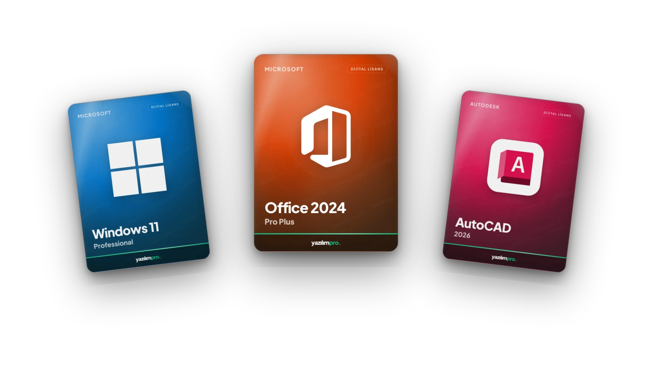 Windows 11 Pro, Office 2024 Pro Plus ve AutoCAD 2026 dijital lisansları