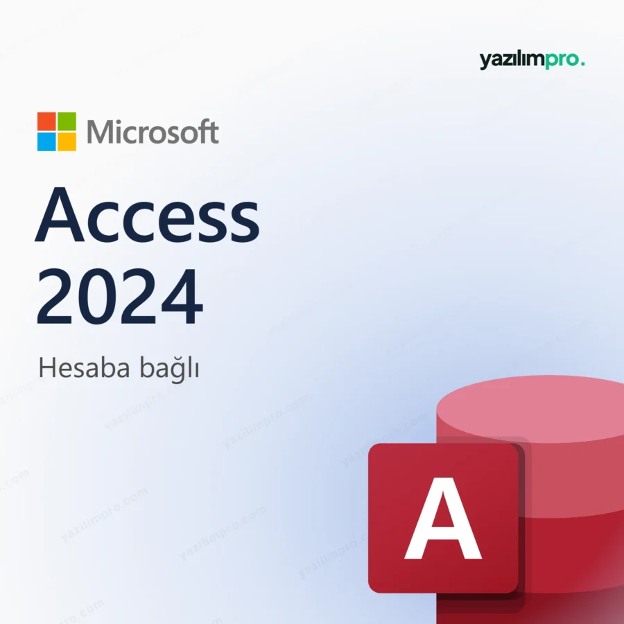Access 2024 Hesaba Bağlı dijital lisans ürün görseli, Microsoft logosu ve ürün simgesiyle