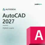 AutoCAD 2027 orijinal lisans ürün görseli, Autodesk logosu ve ürün simgesiyle