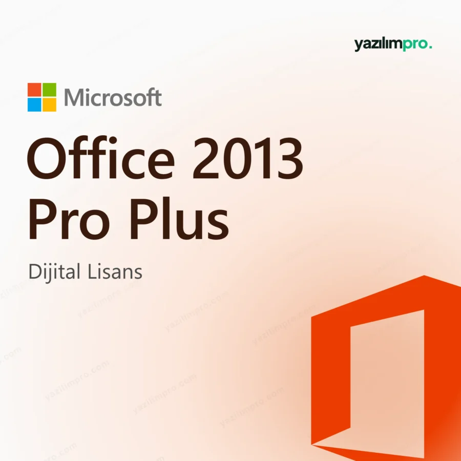 Office 2013 Pro Plus orijinal lisans ürün görseli, Microsoft logosu ve ürün simgesiyle