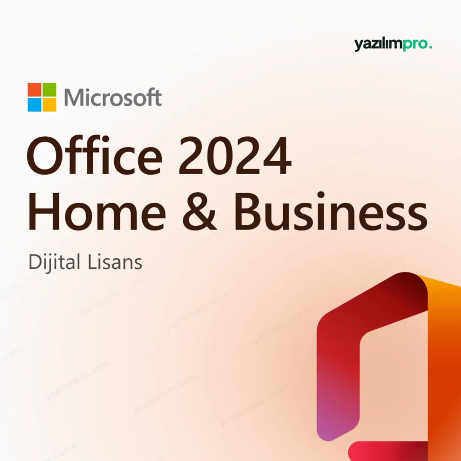 Office 2024 Home Business orijinal lisans anahtarı ürün görseli, Microsoft logosu ve ürün simgesiyle