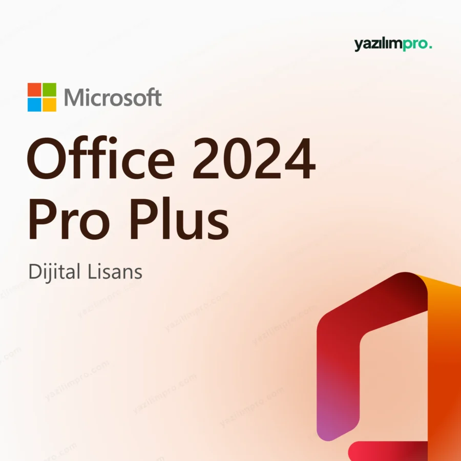 Office 2024 Pro Plus süresiz lisans ürün görseli, Microsoft logosu ve ürün simgesiyle