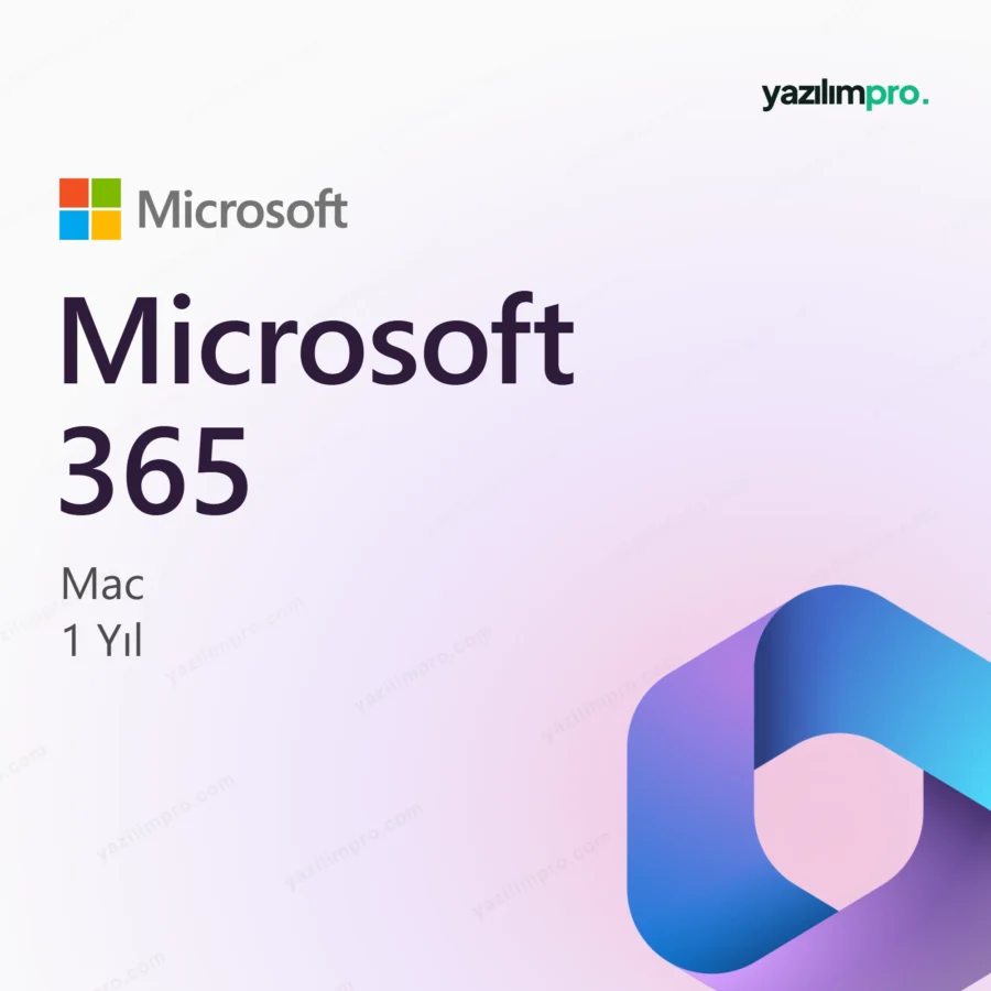 Office 365 Pro Plus Hesap Mac Kurumsal 1 Yıllık orijinal lisans ürün görseli, Microsoft logosu ve Microsoft 365 simgesiyle