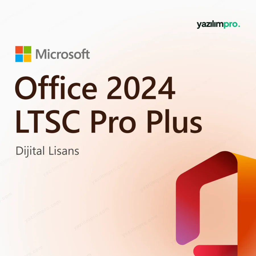 Office LTSC Professional Plus 2024 Kurumsal süresiz lisans ürün görseli, Microsoft logosu ve ürün simgesiyle