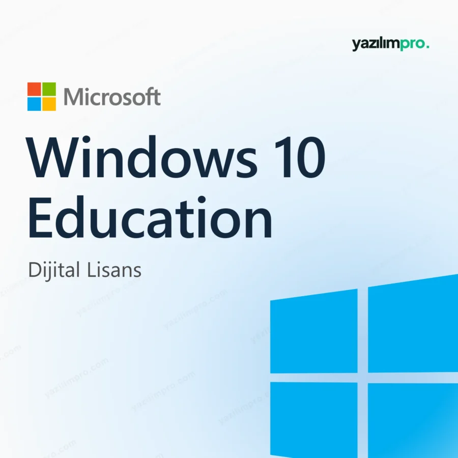 Windows 10 Education Key – orijinal lisans anahtarı ürün görseli, Microsoft logosu ve ürün simgesiyle