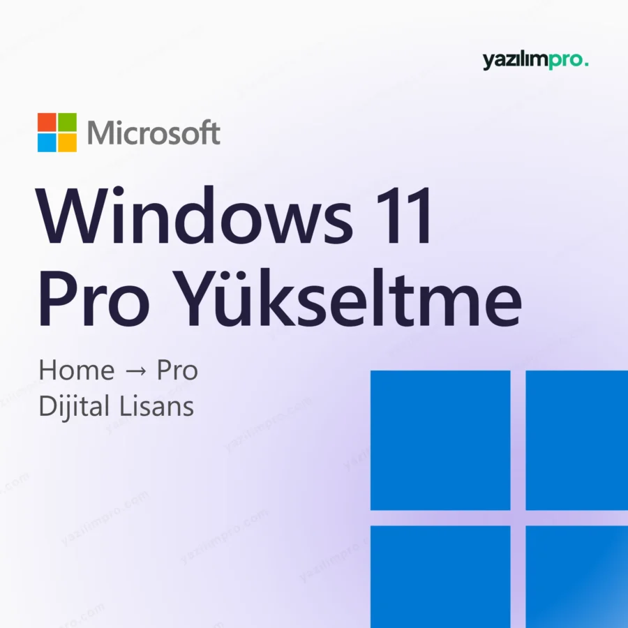 Windows 11 Home'dan Pro'ya Yükseltme Key – orijinal lisans anahtarı ürün görseli, Microsoft logosu ve ürün simgesiyle