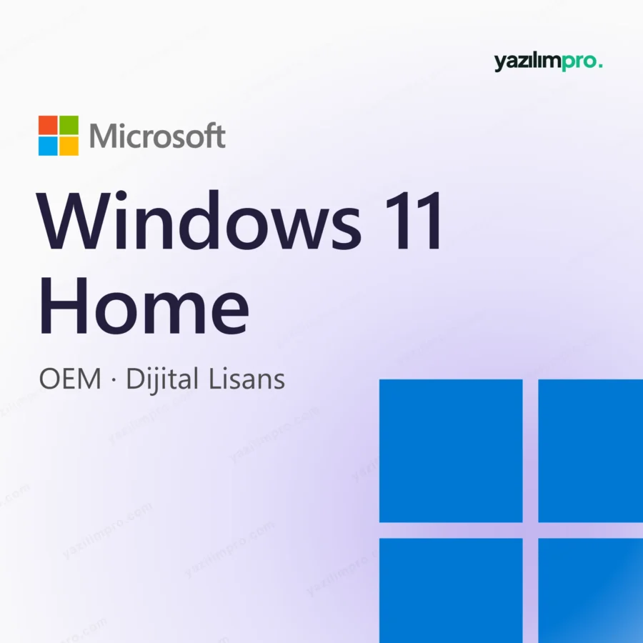 Windows 11 Home OEM Key – kalıcı lisans anahtarı ürün görseli, Microsoft logosu ve ürün simgesiyle