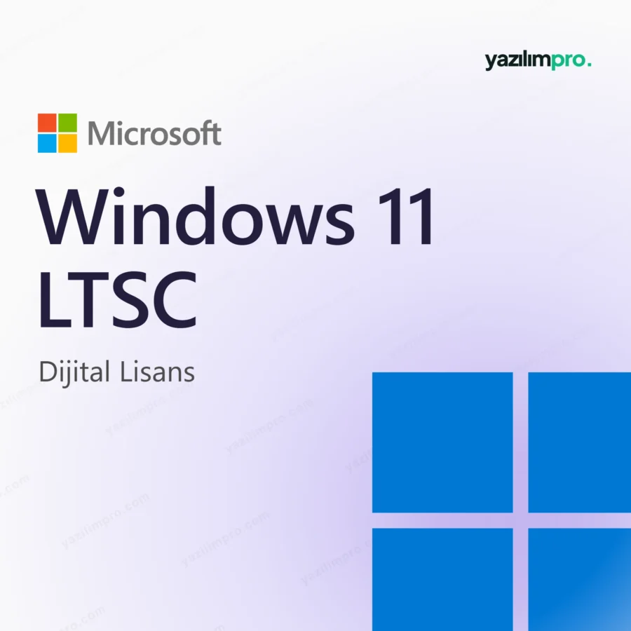 Windows 11 LTSC Key – orijinal lisans anahtarı ürün görseli, Microsoft logosu ve ürün simgesiyle
