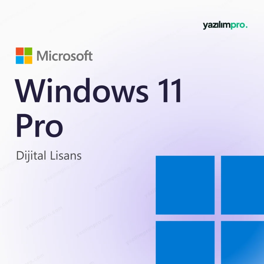 Windows 11 Pro Key – orijinal lisans anahtarı ürün görseli, Microsoft logosu ve ürün simgesiyle