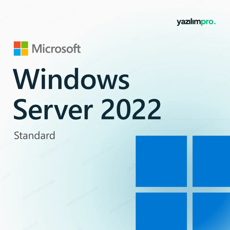 Windows Server 2022 Standard Key – orijinal lisans anahtarı ürün görseli, Microsoft logosu ve ürün simgesiyle