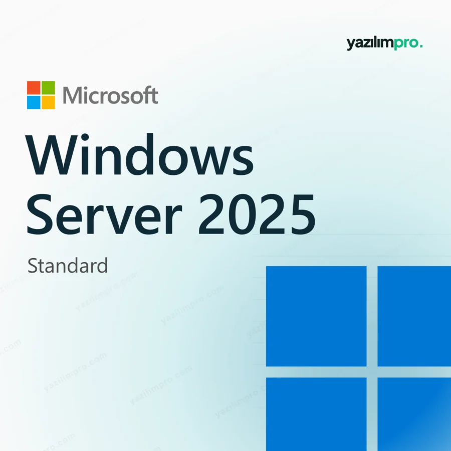 Windows Server 2025 Standard Key – orijinal lisans anahtarı ürün görseli, Microsoft logosu ve ürün simgesiyle
